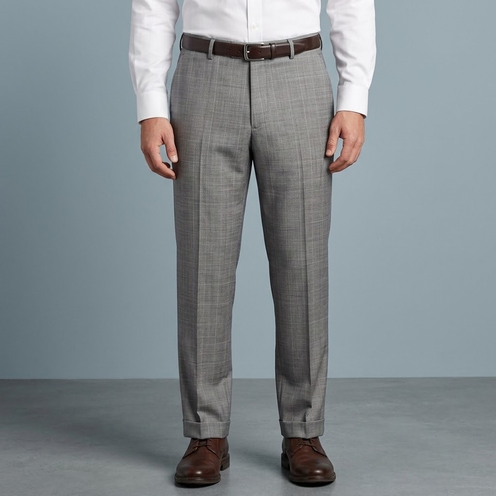 Jos A Bank 1905 Mens 34x30 Gray Plaid Wool Blend Dress Pants EUC